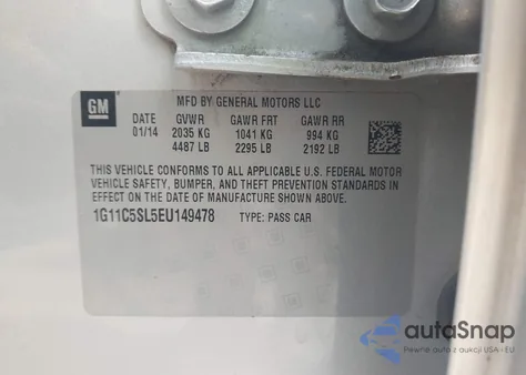 2014 Chevrolet Malibu 1Lt from USA, damaged, VIN 1G11C5SL5EU149478